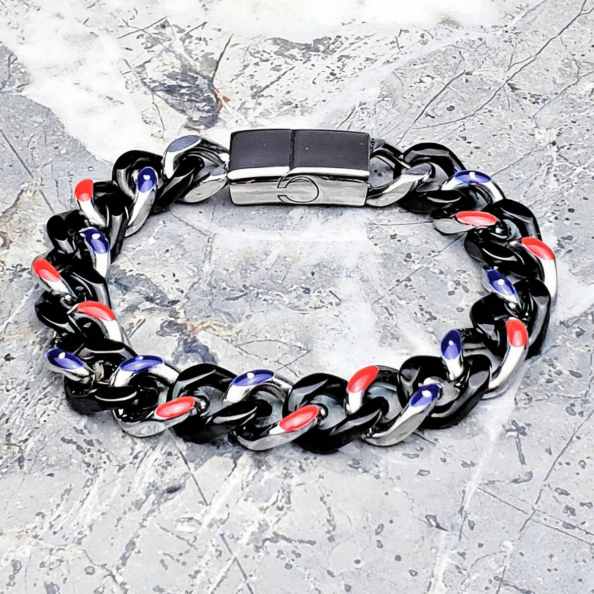 Pulsera de eslabones negra y azul