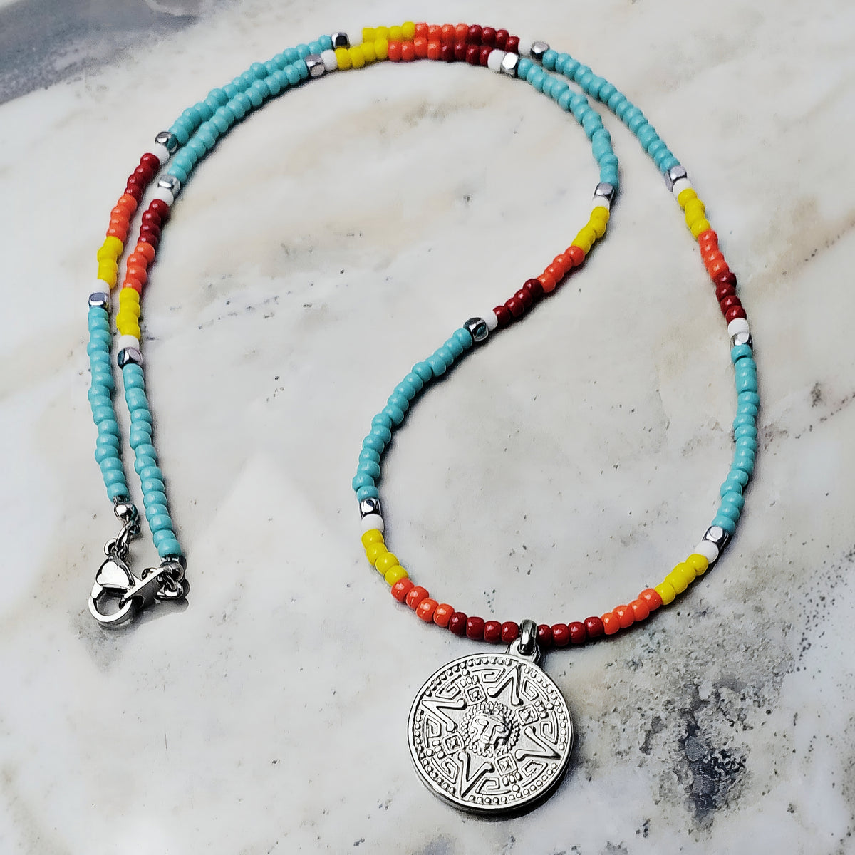 Collar azteca tribal de turquesa