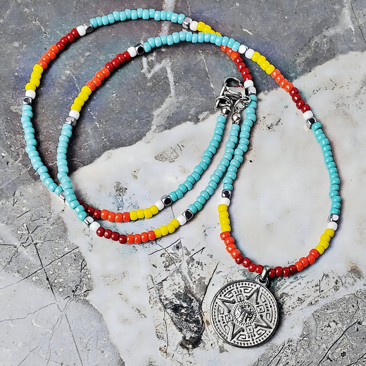 Collar azteca tribal de turquesa