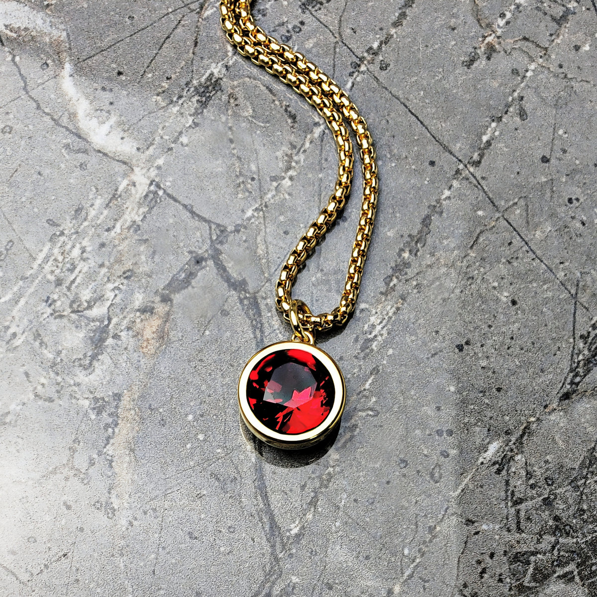 Gold Garnet Coin Necklace