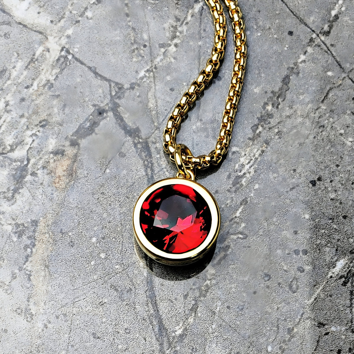 Gold Garnet Coin Necklace