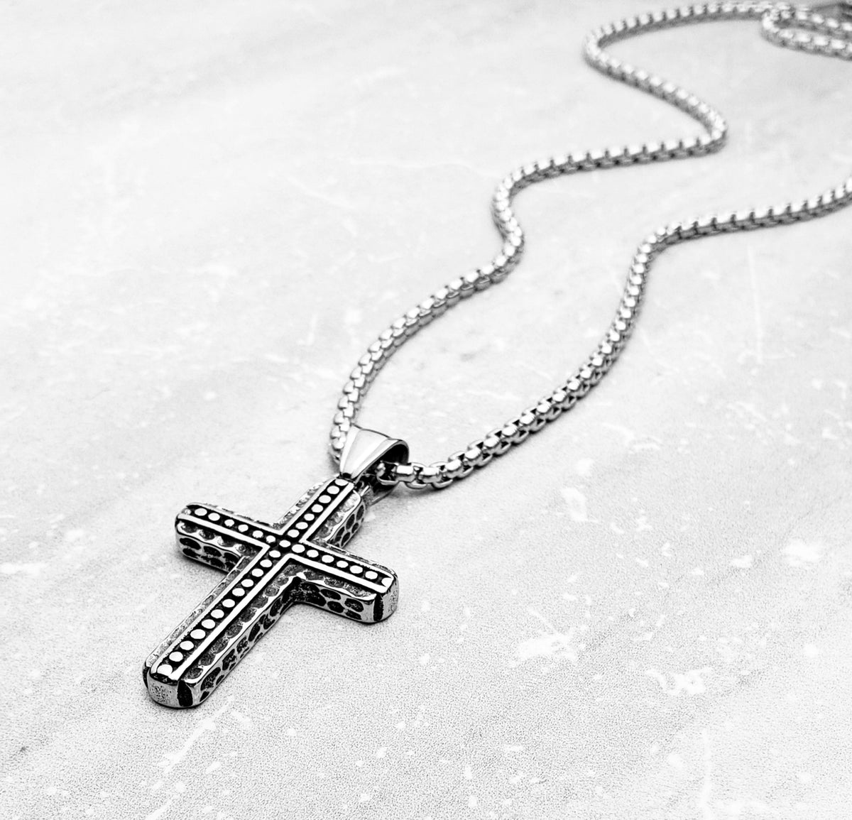 Silver Stone Cross Necklace