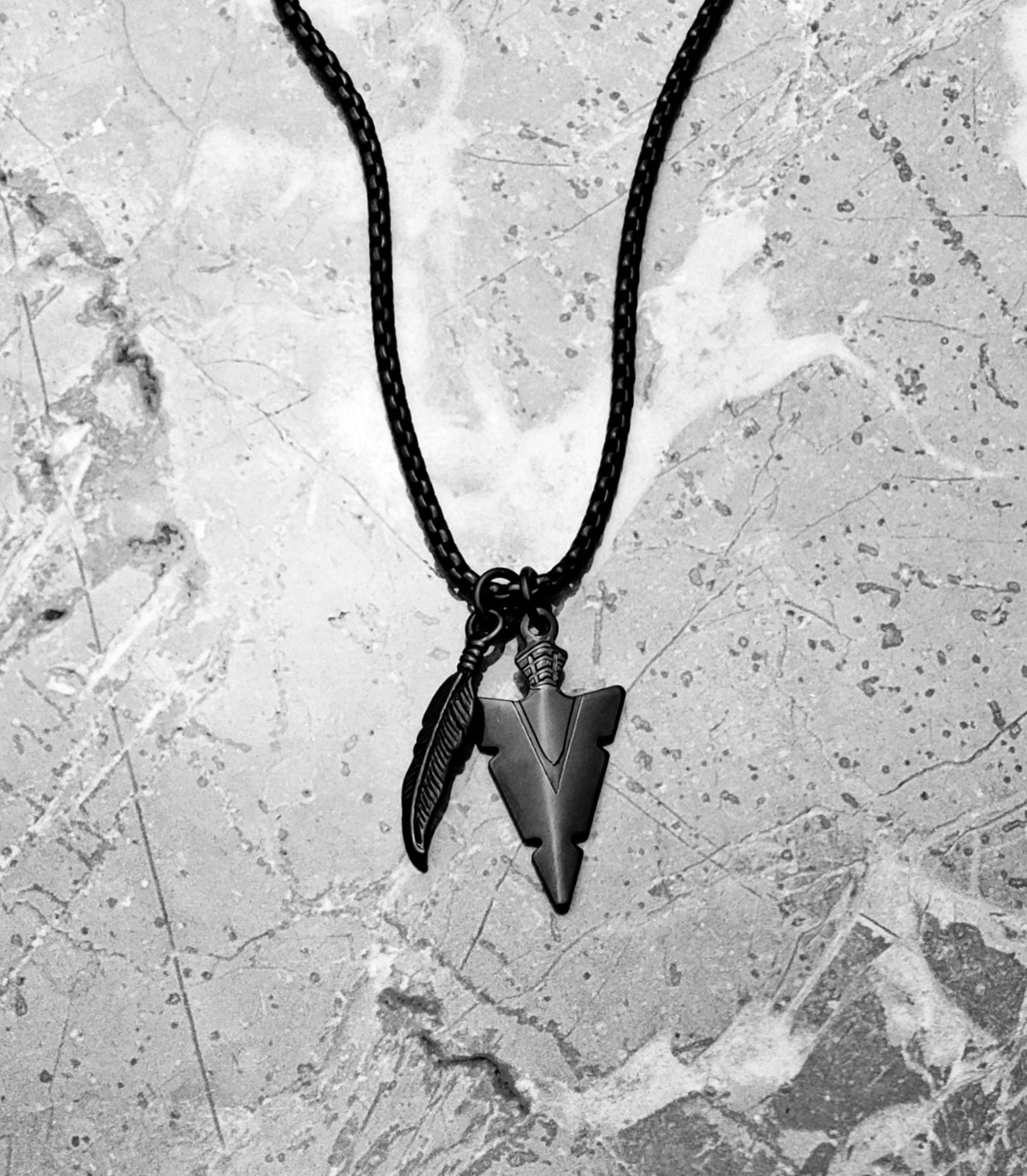 Tribal Feathered Arrowhead Necklace