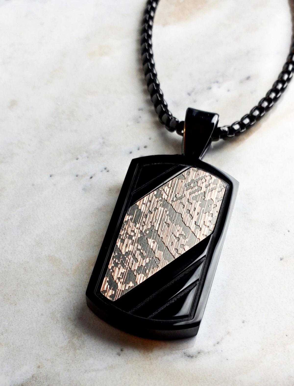 Black Woodgrain Tag Necklace