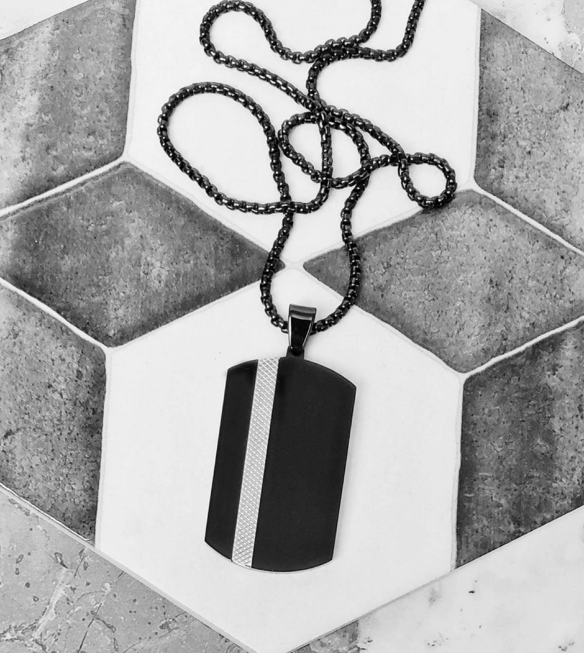 Black Lux Dog Tag Necklace