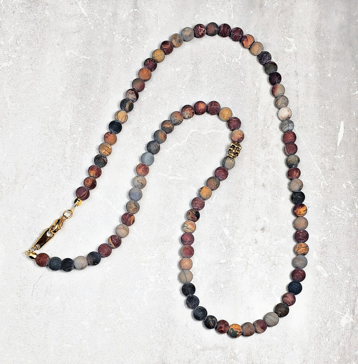 Gold Skull & Jasper Necklace
