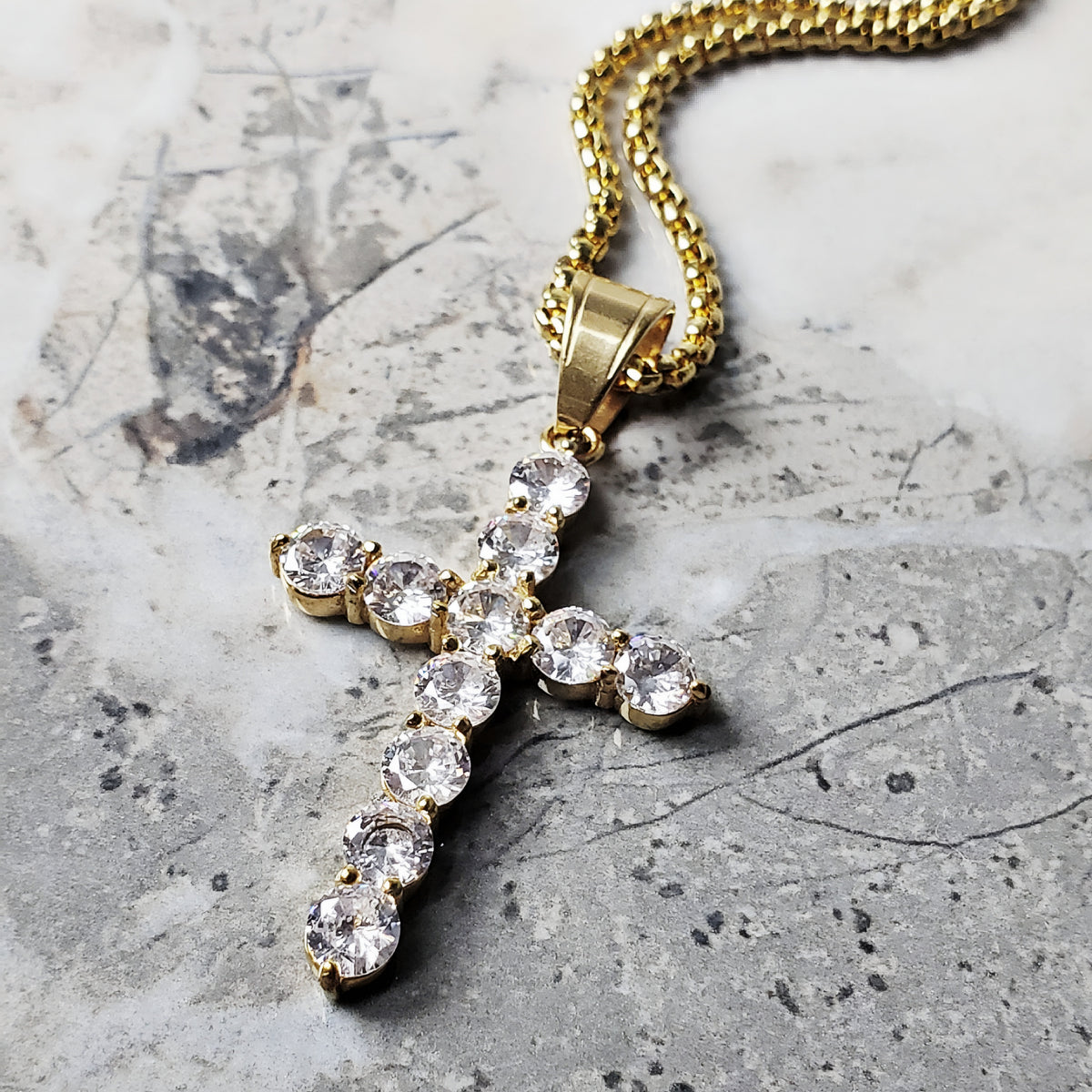 Gold Cubic Zirconia Cross Necklace