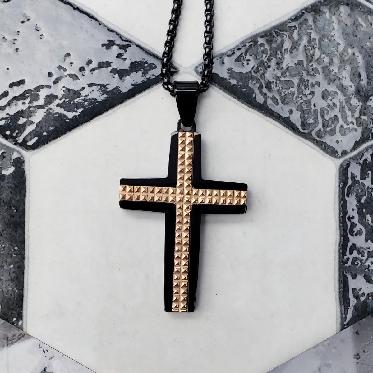 Black & Rose Gold Cross Necklace
