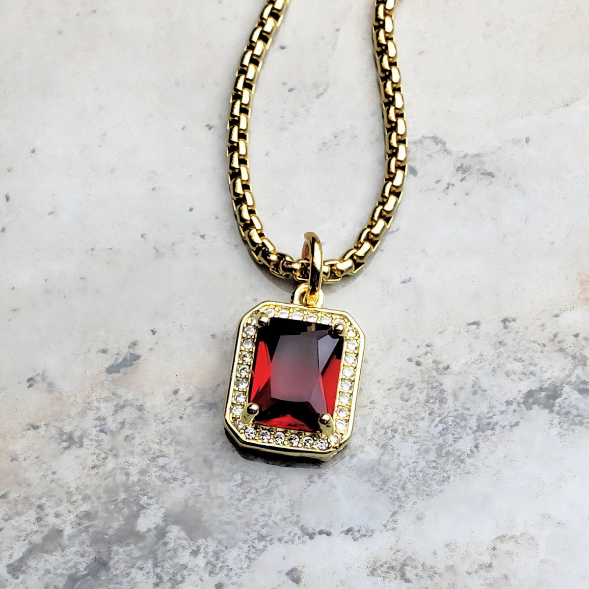 Gold Pavé Garnet Necklace