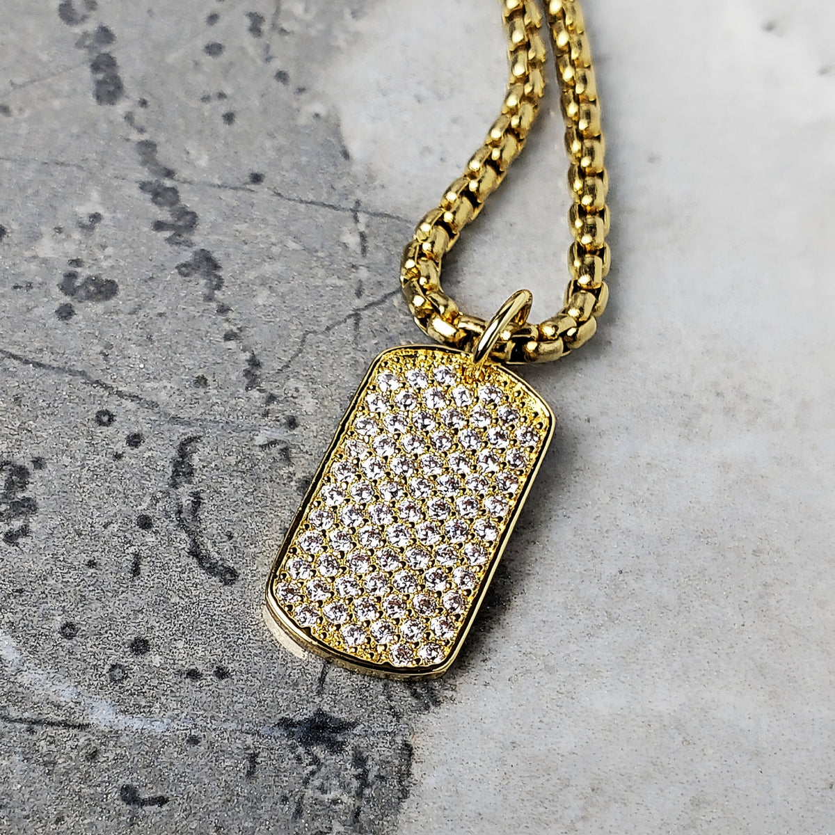 Gold Mini Pavé Tag Necklace