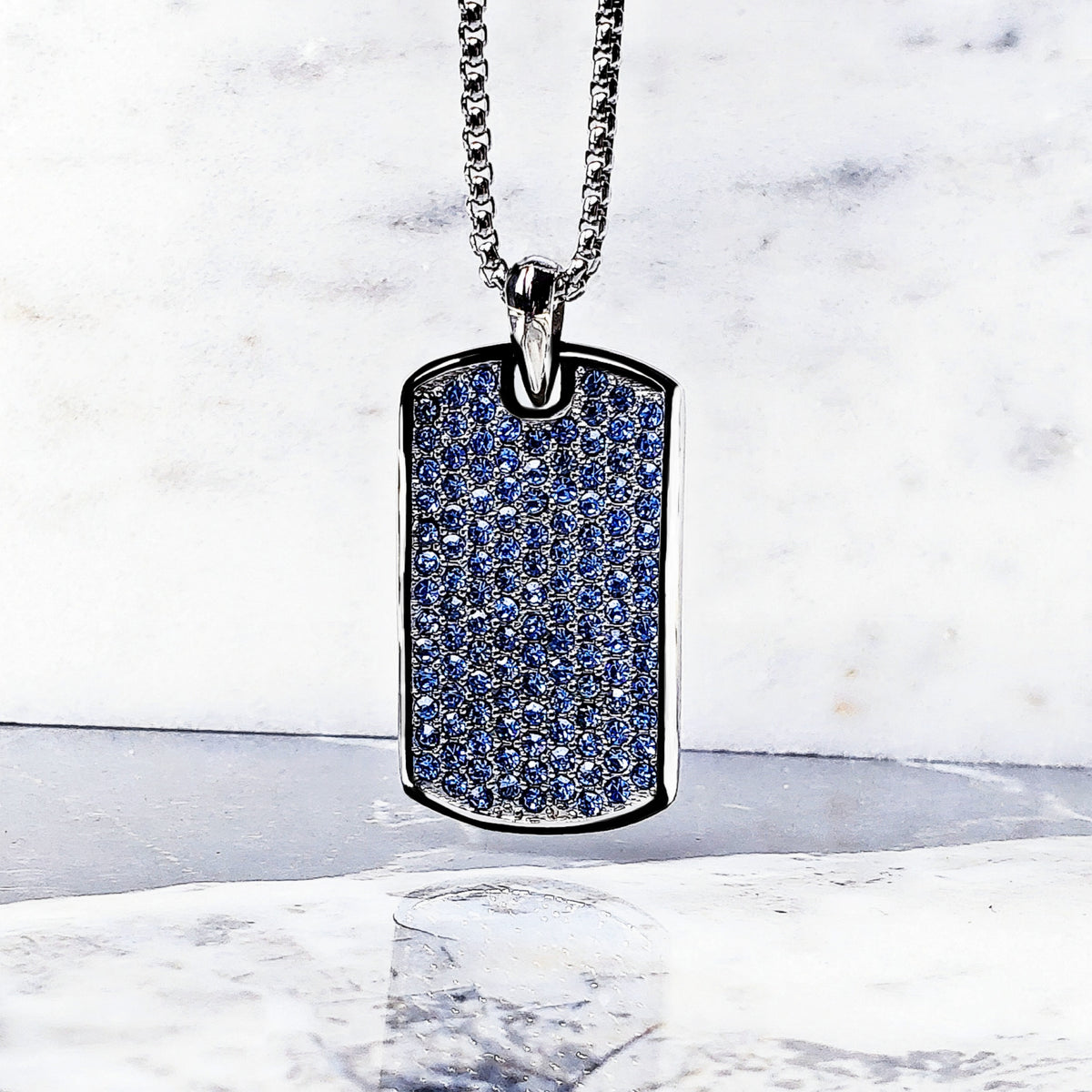 Pavé Sapphire Dog Tag Necklace
