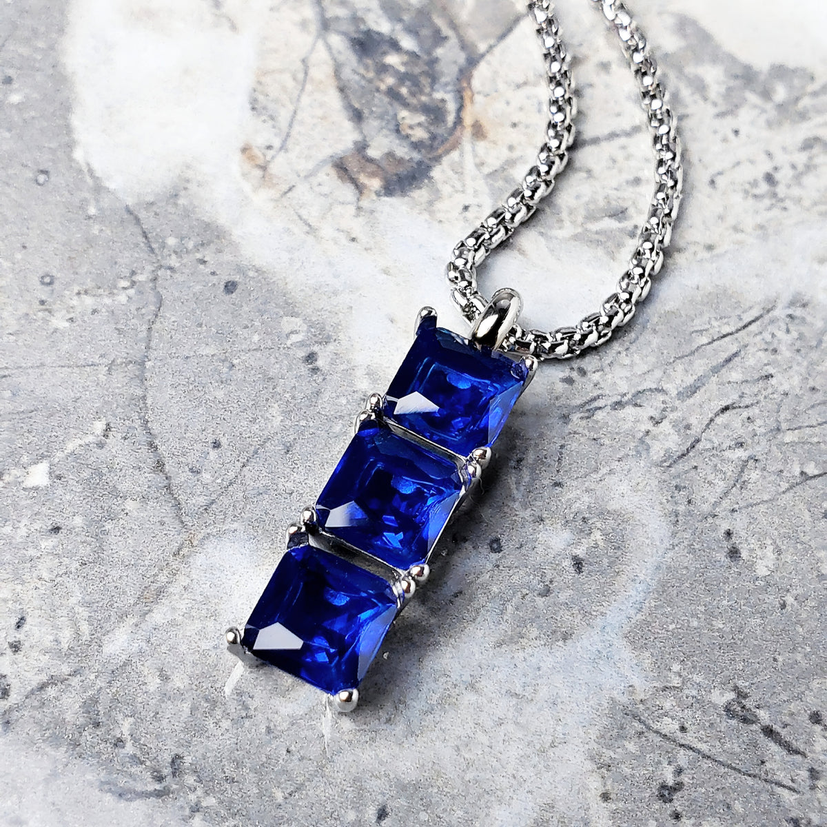 Silver Sapphire Bar Necklace