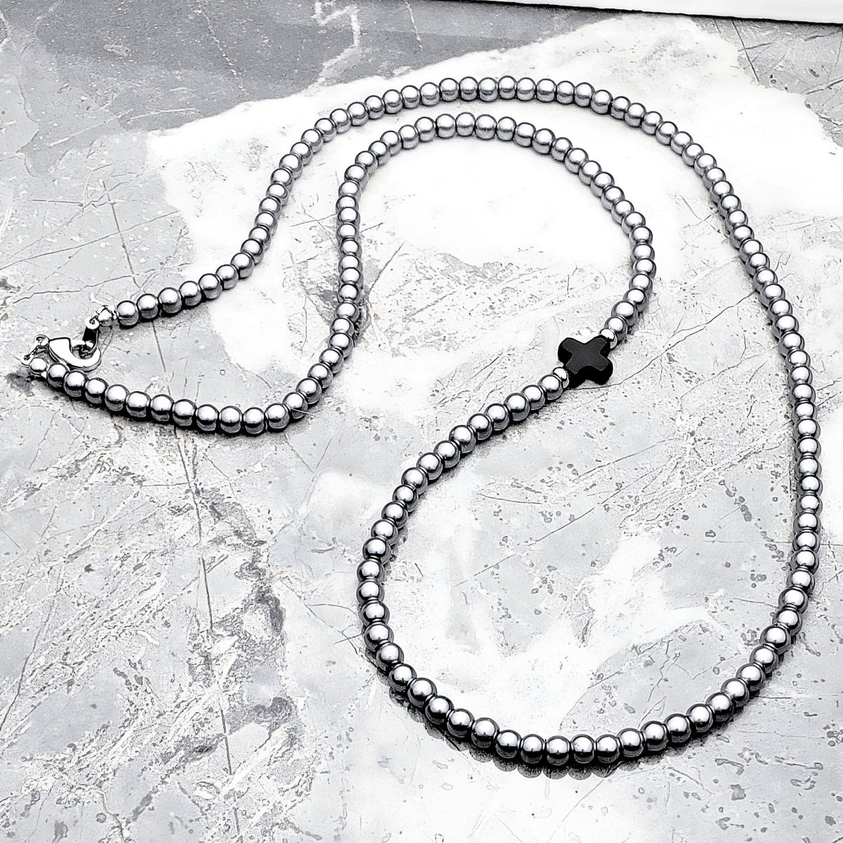 Pearl Onyx Cross Necklace