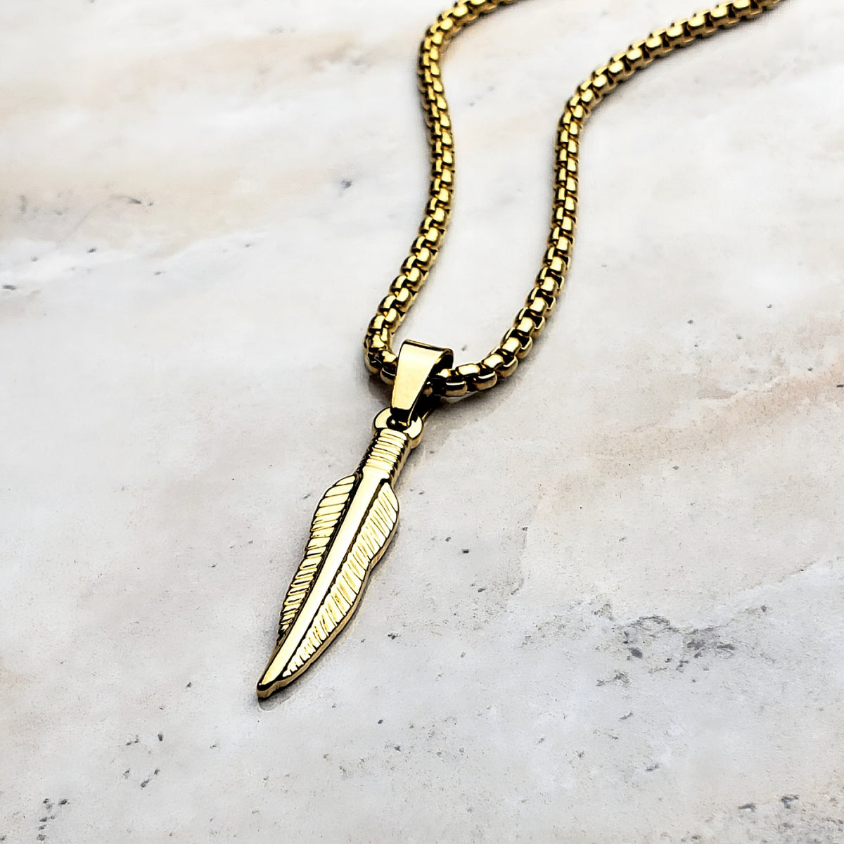 Gold Mini Tribal Feather Necklace