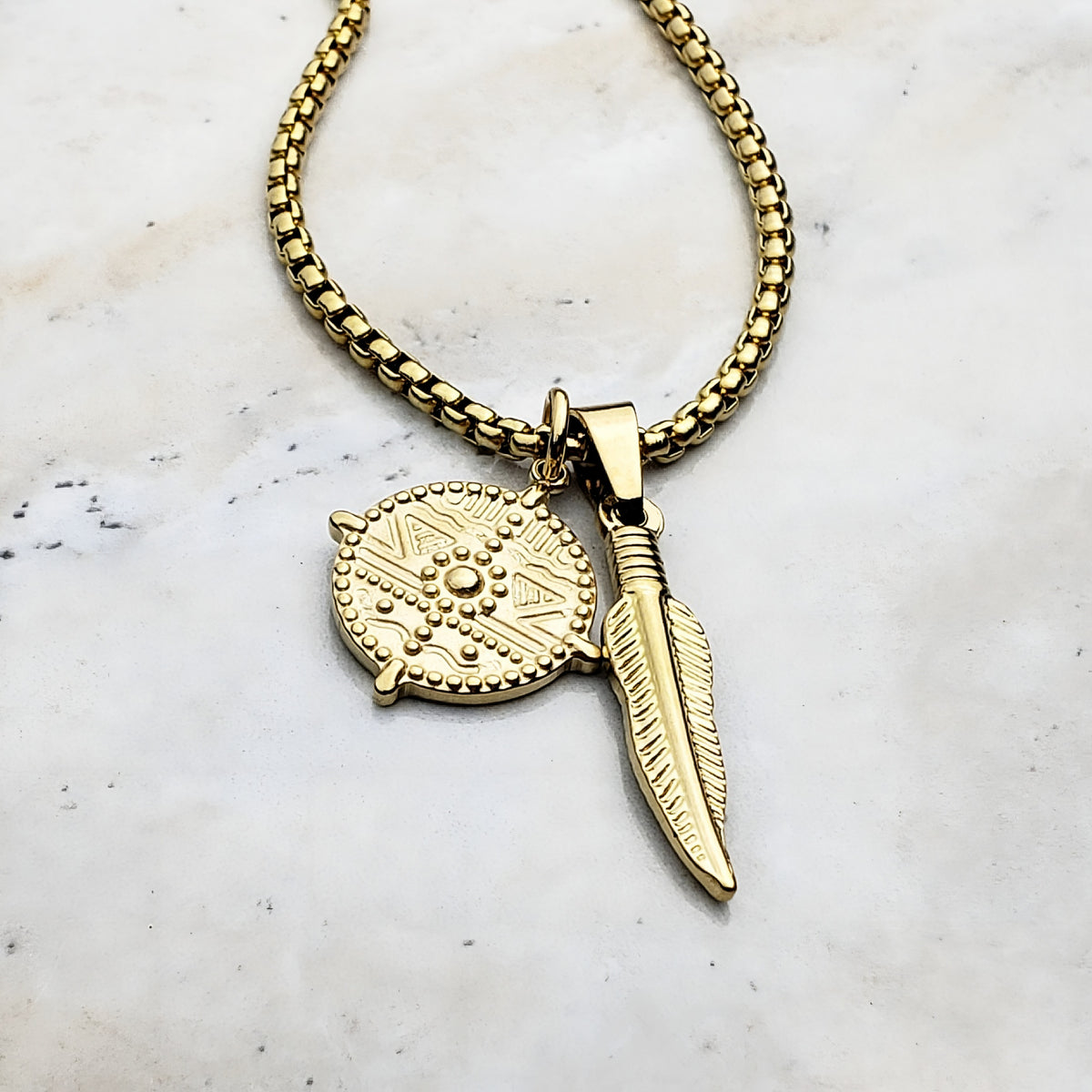 Tribal Shield & Feather Necklace