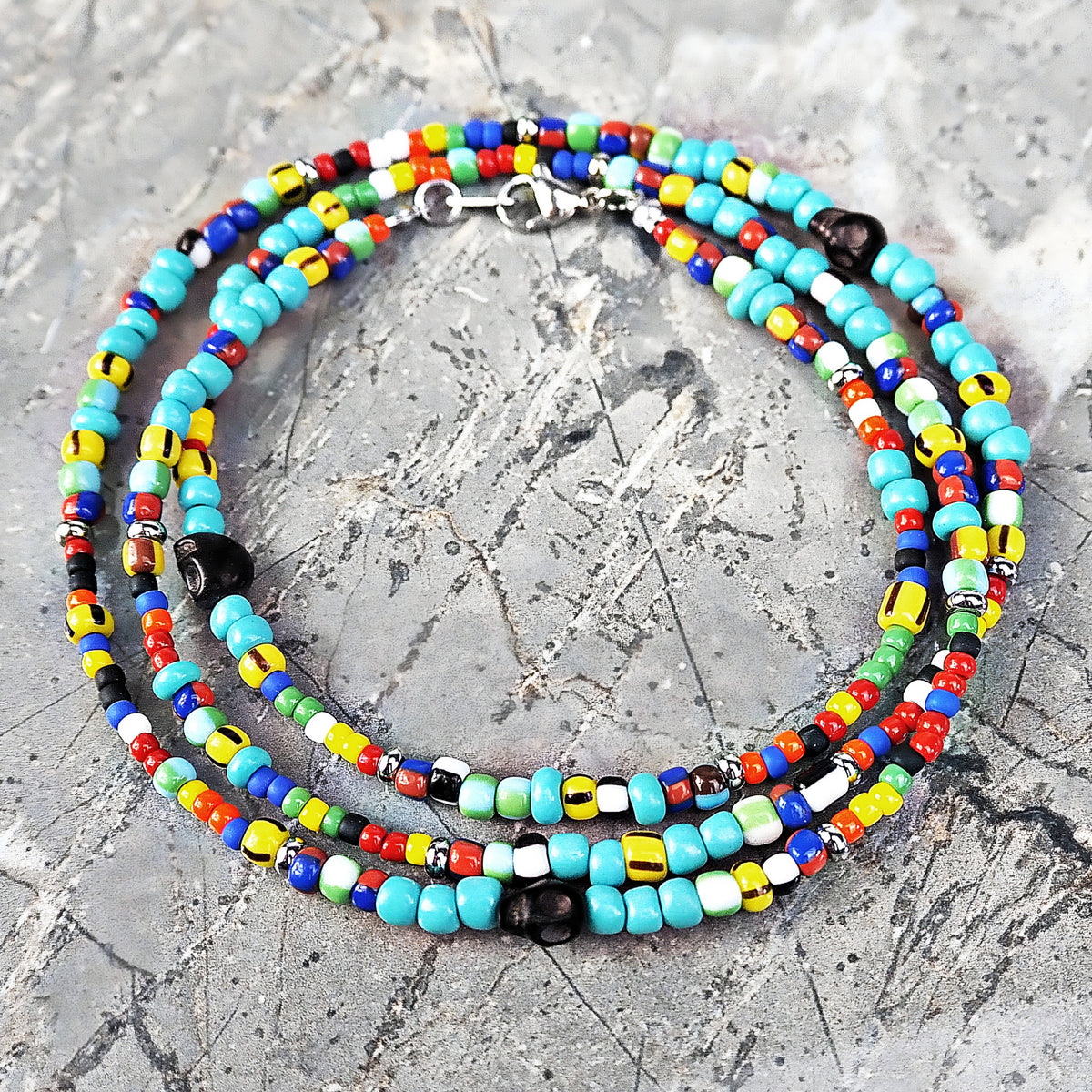 Mediterranean Multicolor Skull Necklace