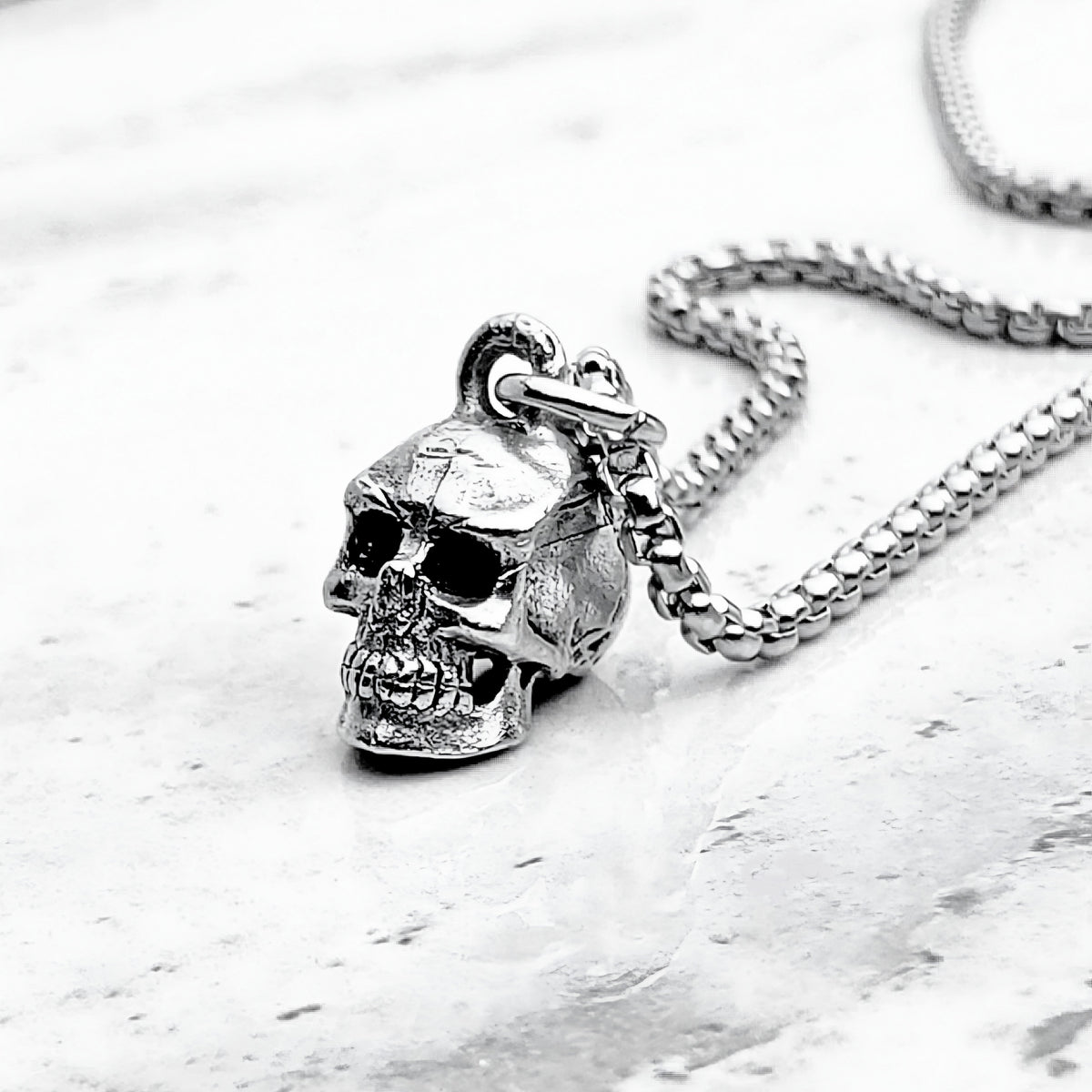Rustic Silver Mini Skull Necklace