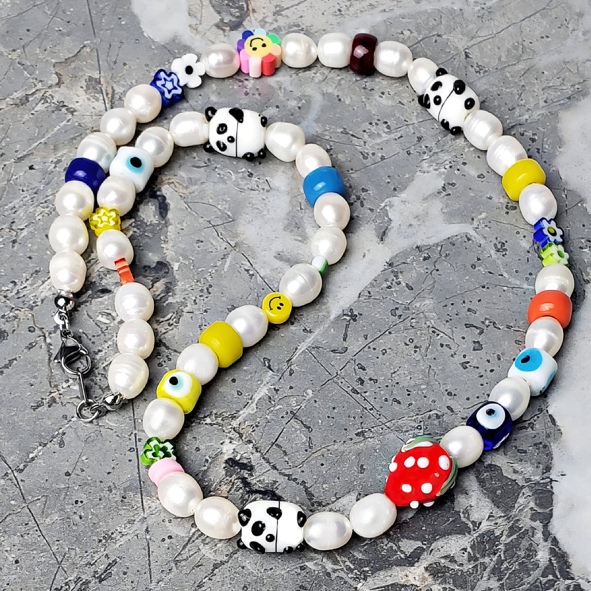 Panda & Baroque Pearls Necklace