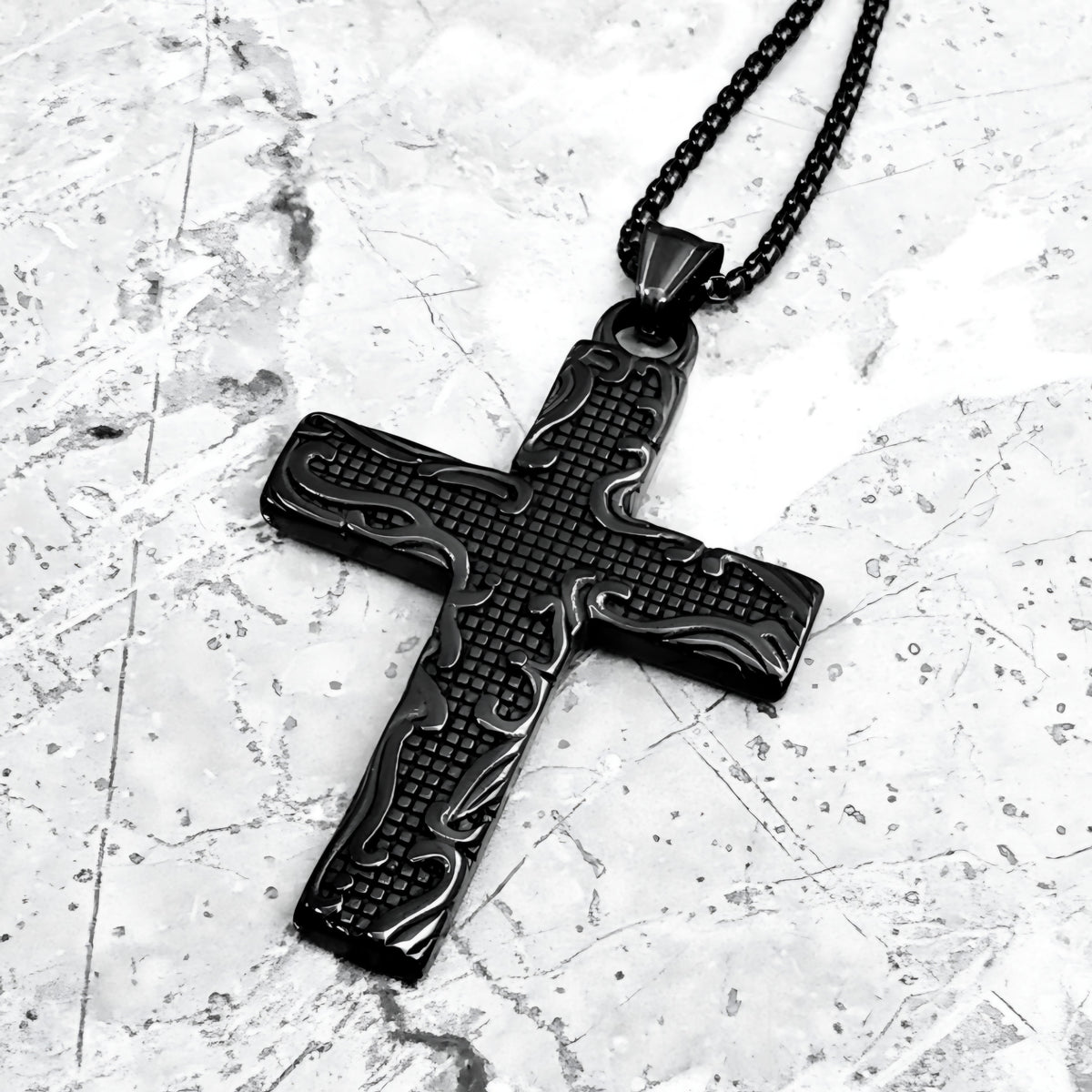 Black Waves Cross Necklace
