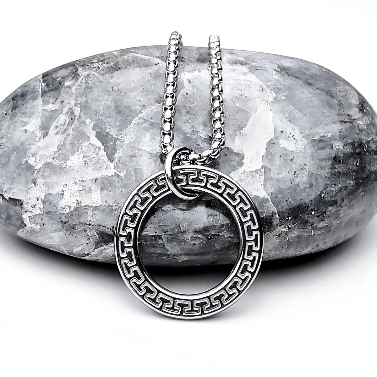 Greek Key Ring Amulet Necklace