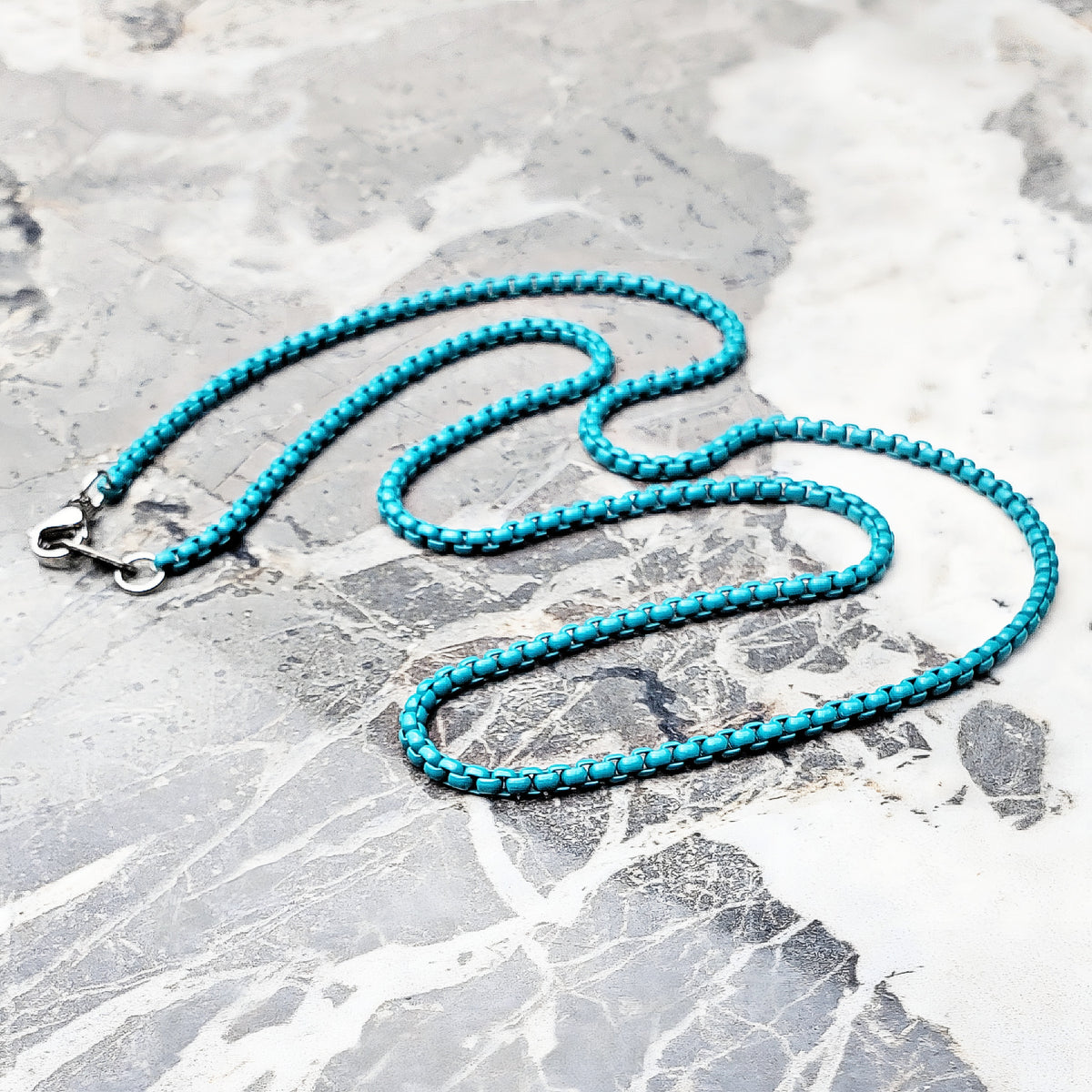 Dark Turquoise Box Chain Necklace
