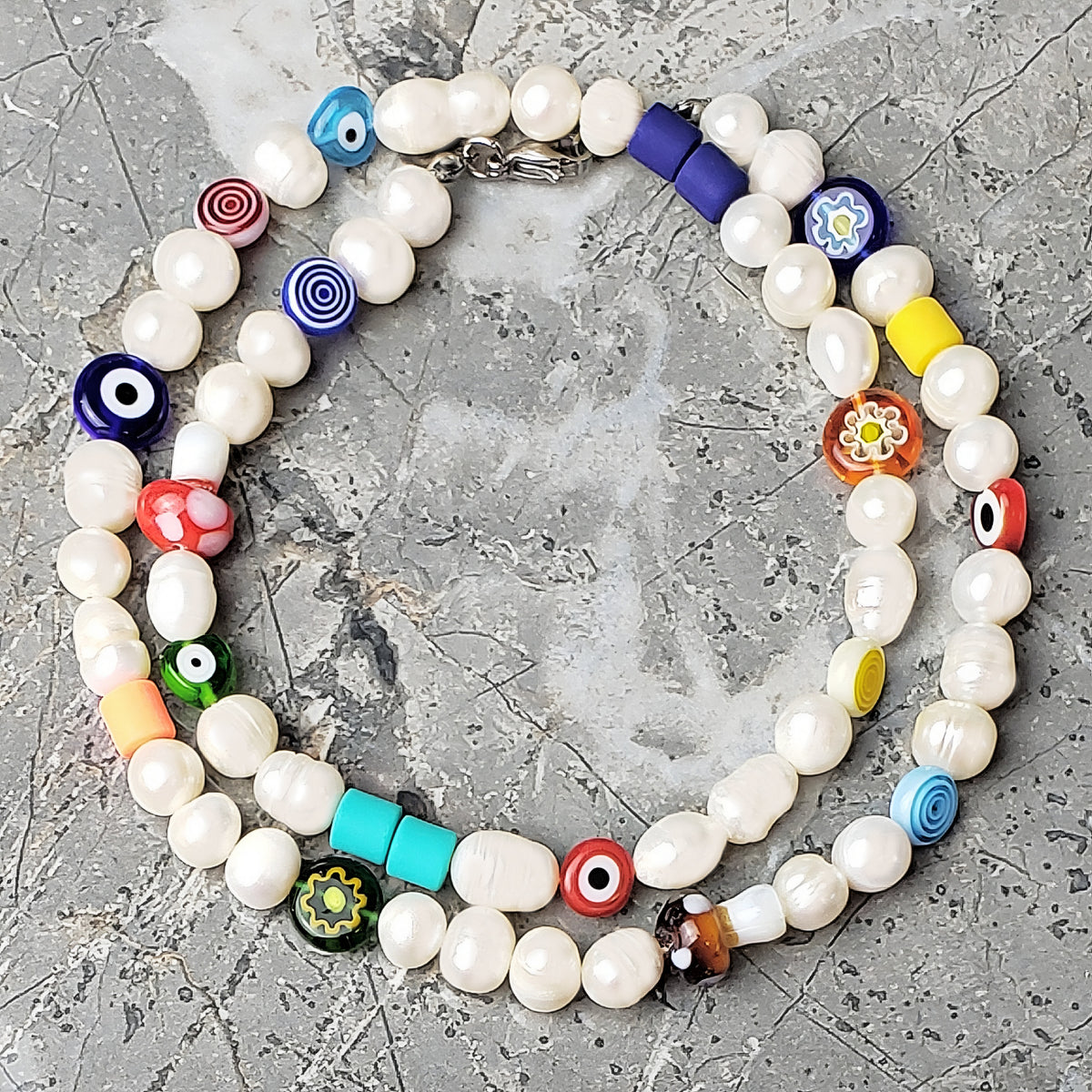 Millefiori & Baroque Pearls Necklace