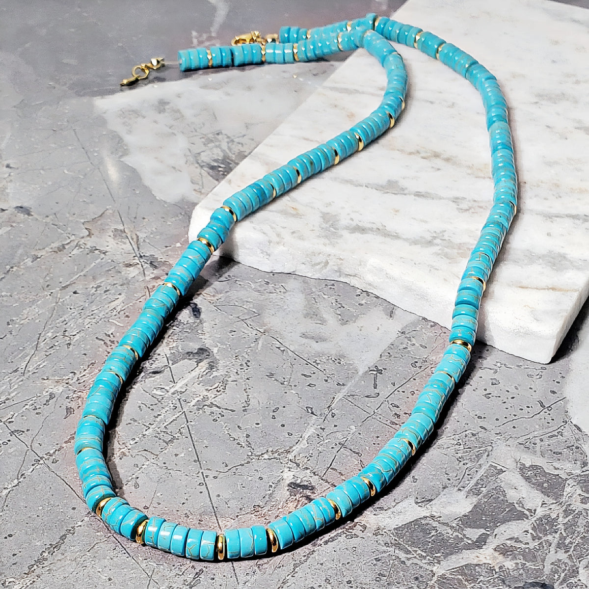 Gold & Turquoise Heishi Necklace