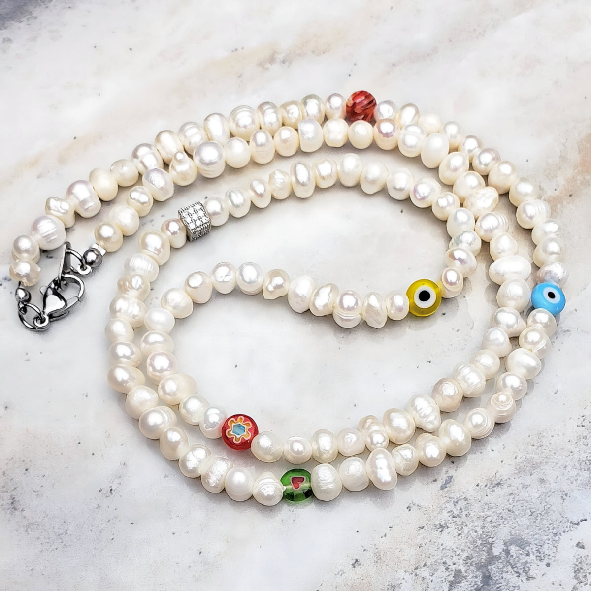 Evil Eye & Pearls Necklace