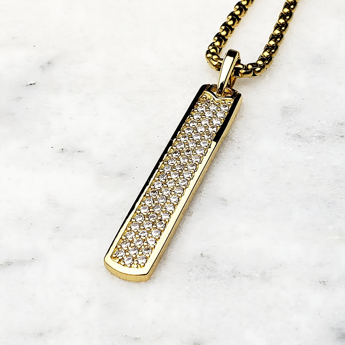 Gold Pavé Bar Necklace