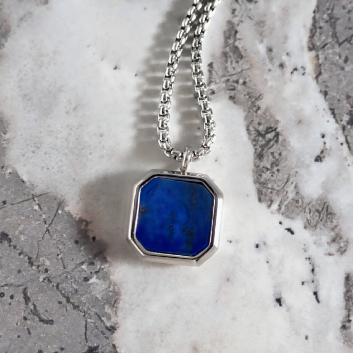 Silver Lapis Square Necklace