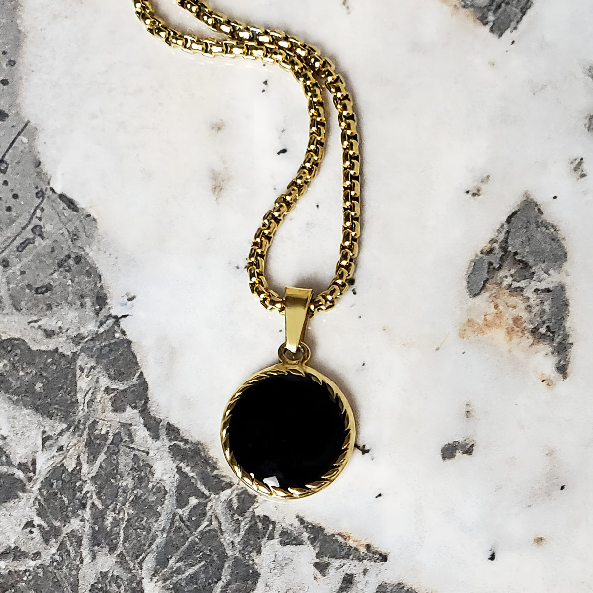 Gold Onyx Coin Necklace