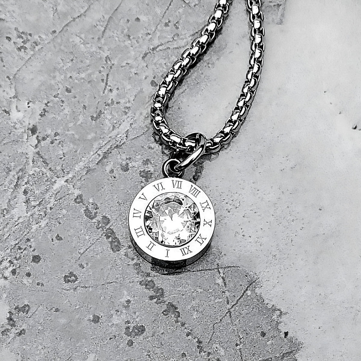 Silver Roman Numerals Coin Necklace