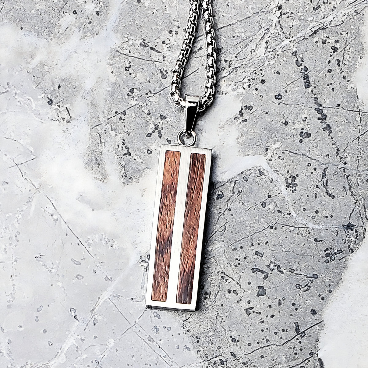 Woodgrain Bar Tag Necklace