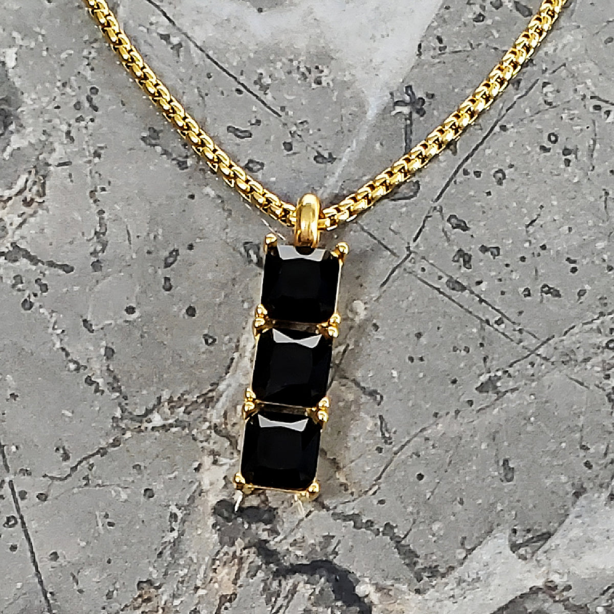 Gold Onyx Bar Tag Necklace