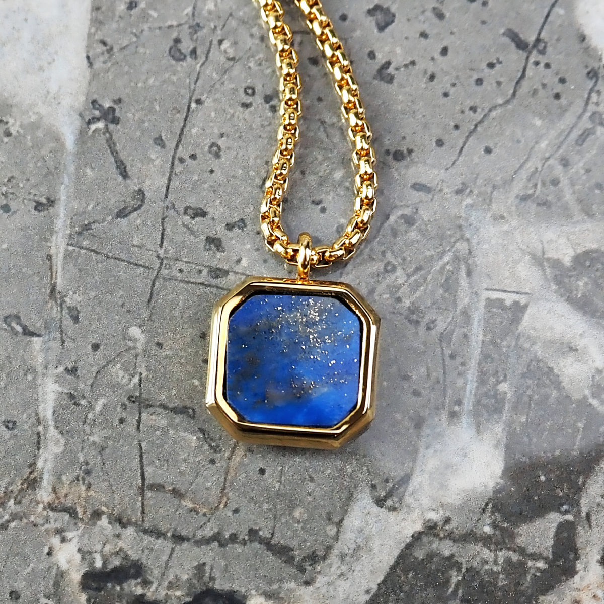 Gold Lapis Square Necklace