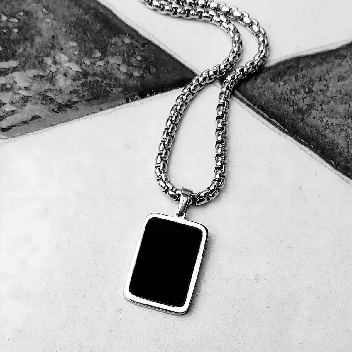 Black Onyx Dog Tag Necklace
