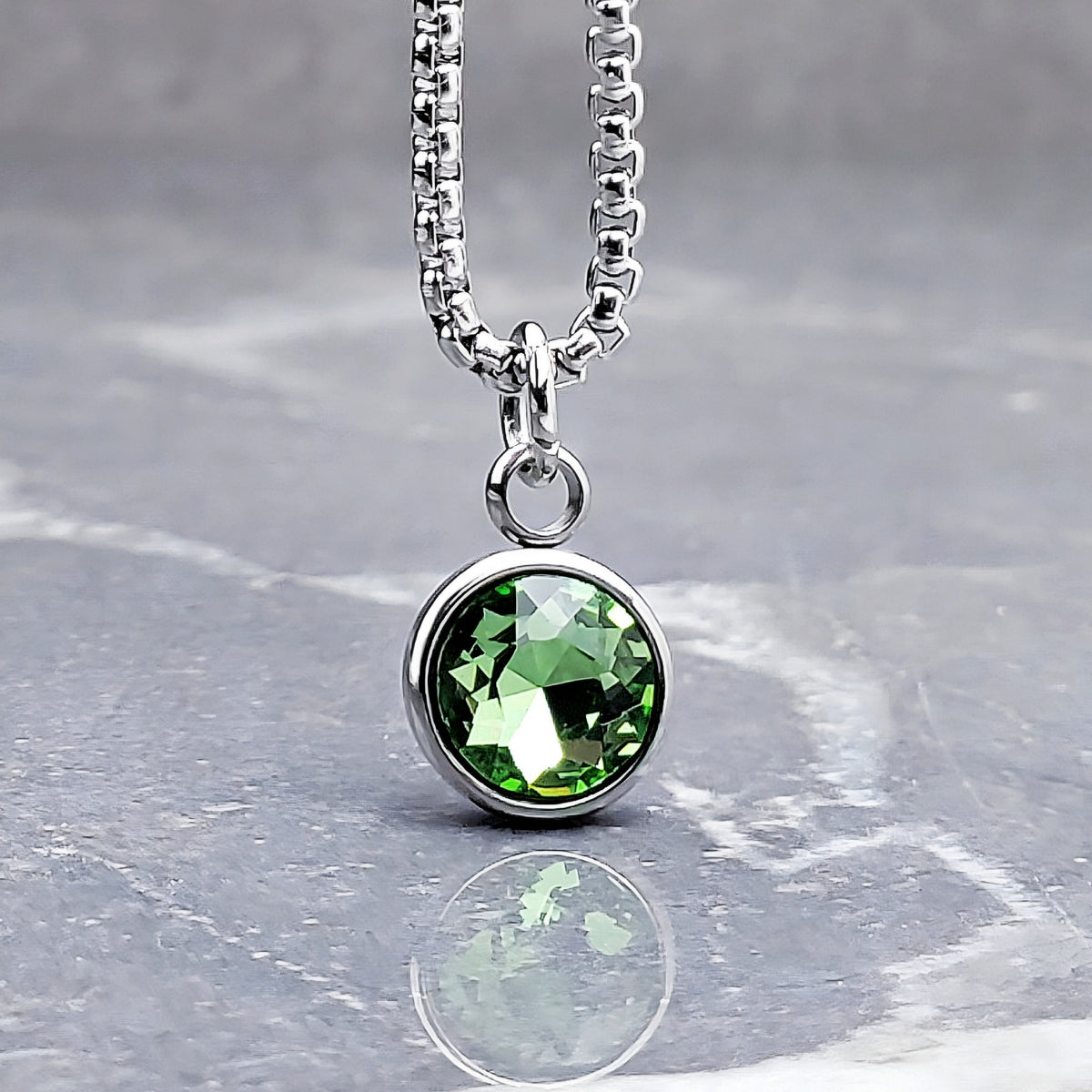 Silver Peridot Coin Necklace