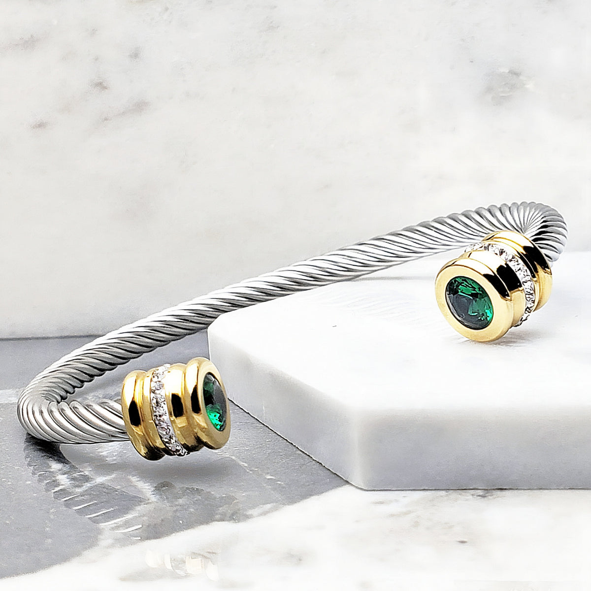 Silver Gold Emerald Bracelet