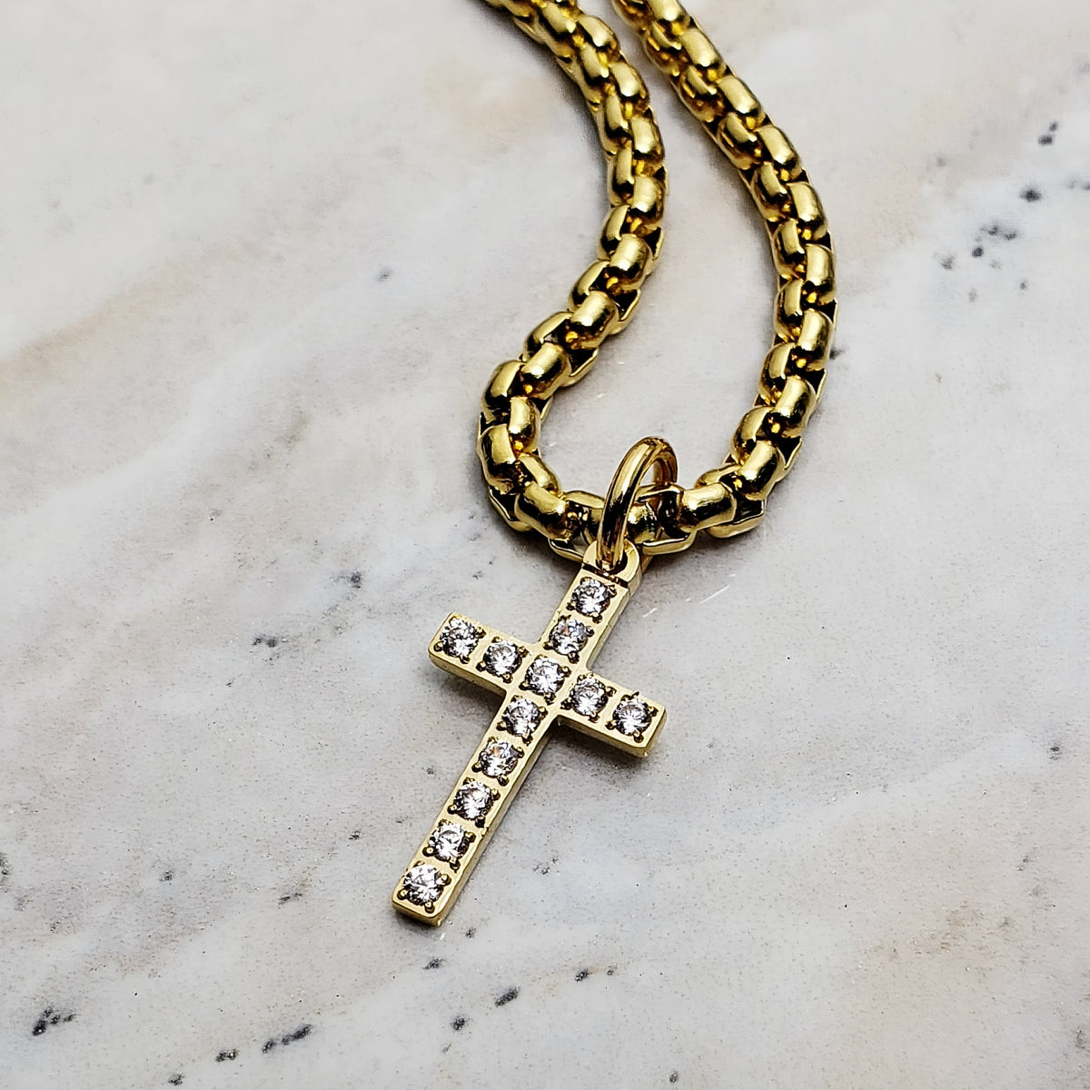 Gold Pavé Mini Cross Necklace