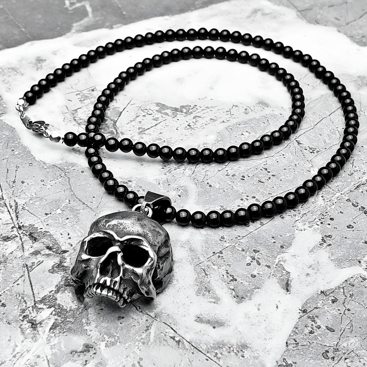 Half Skull & Onyx Necklace