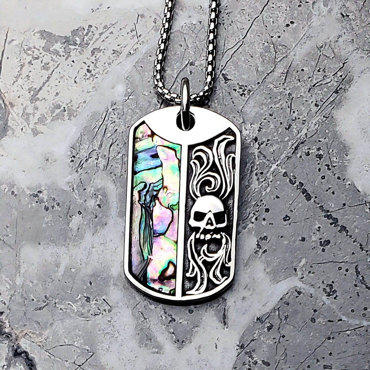 Abalone Skull Tag Necklace