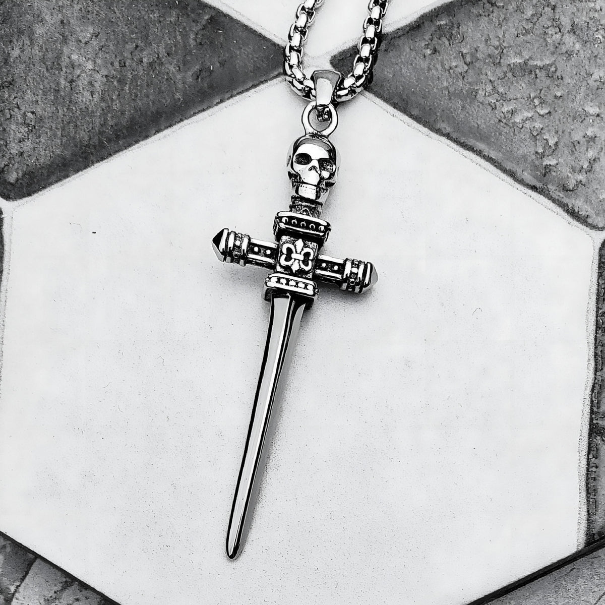 Silver Skull Sword Necklace