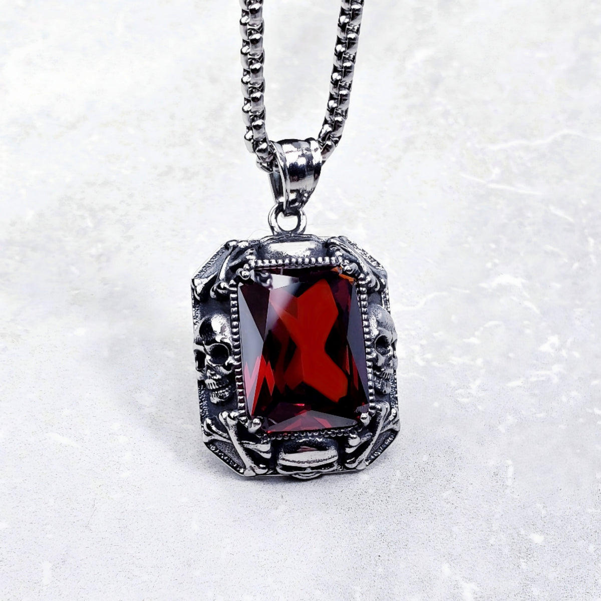 Garnet Skull Necklace