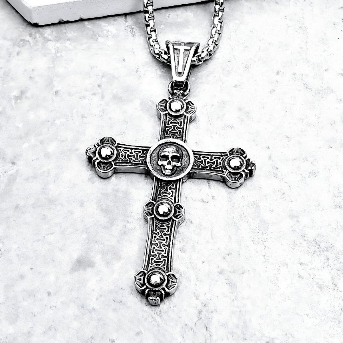 Silver Skull Cross Necklace