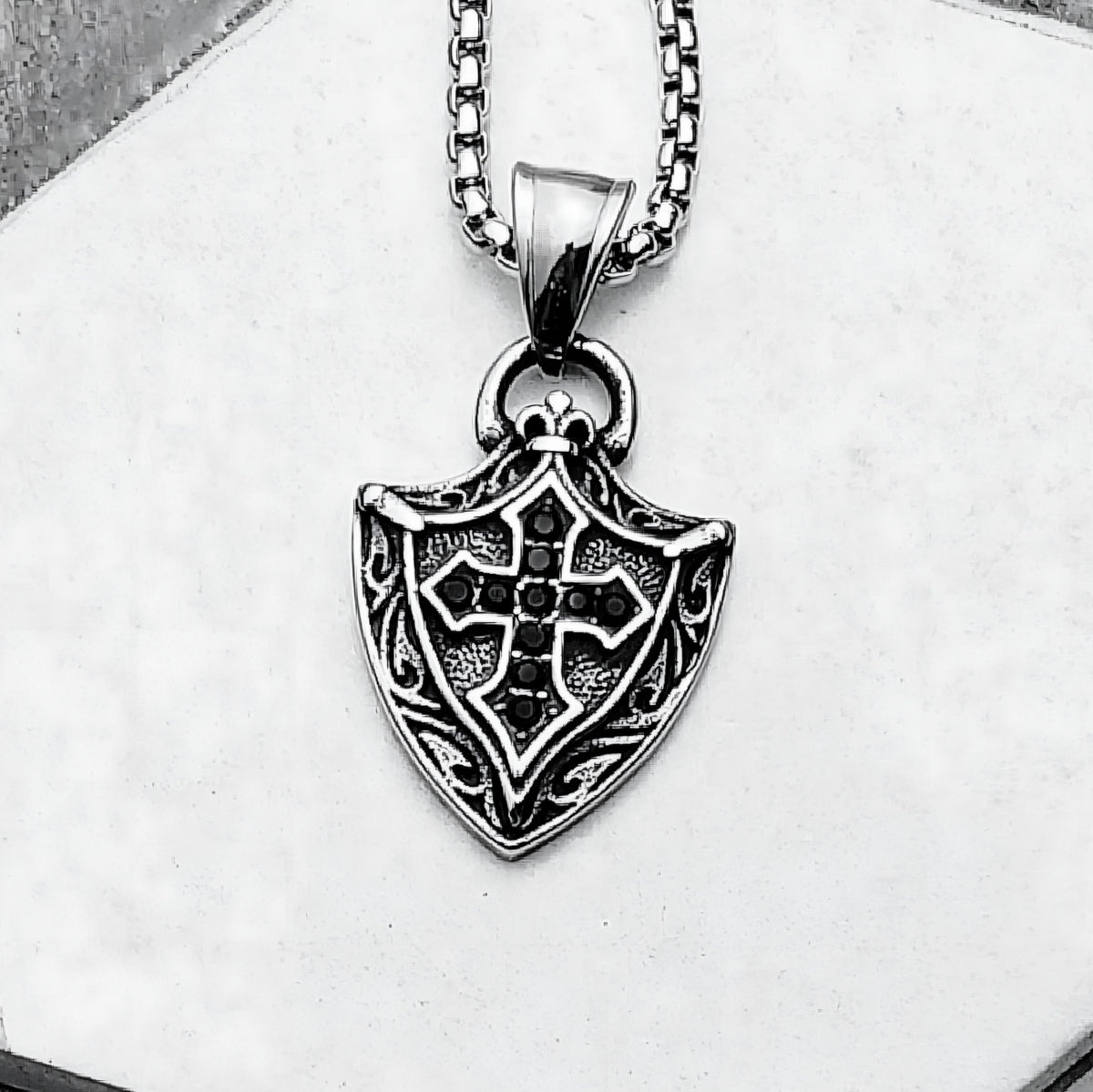 Onyx Cross Shield Necklace