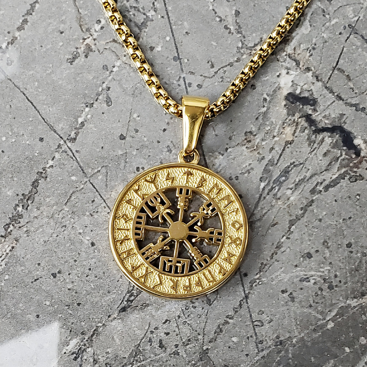 Gold Vegvisir Compass Necklace