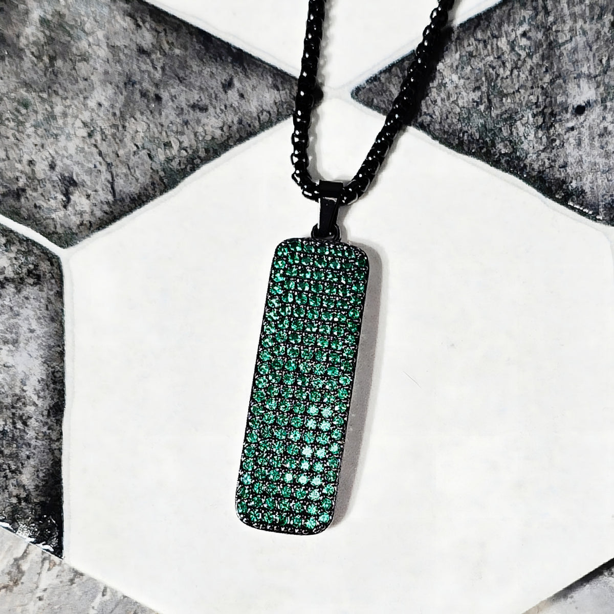 Pavé Emerald Bar Tag Necklace