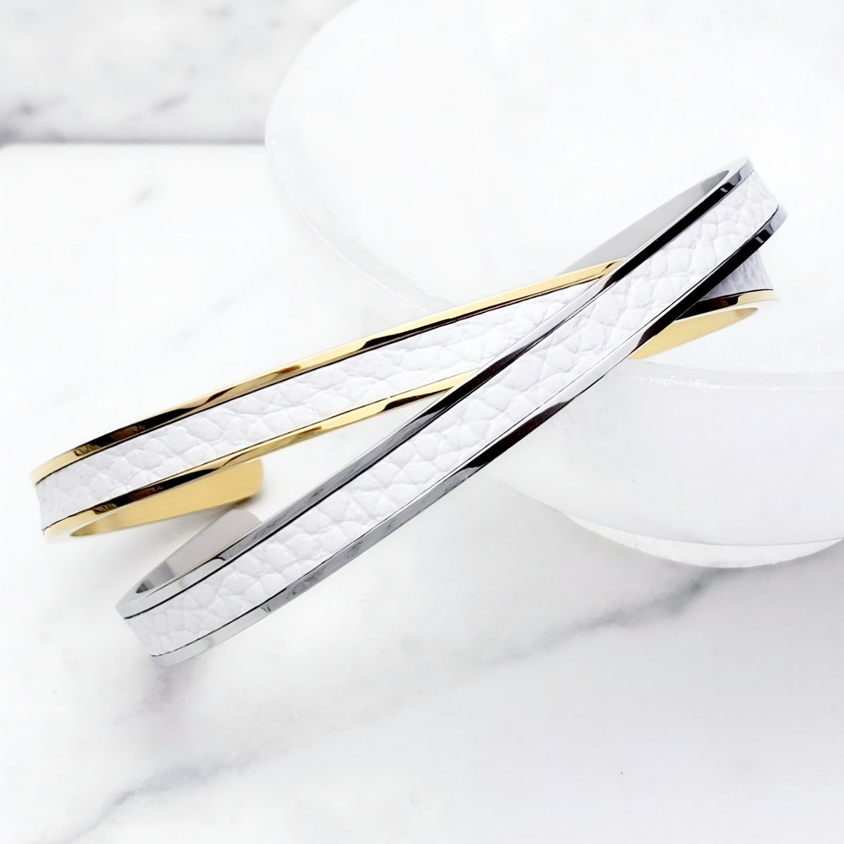 Gold White Leather Cuff