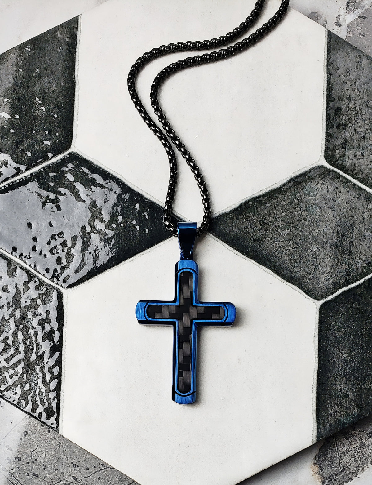 Black & Blue Carbon Fiber Cross