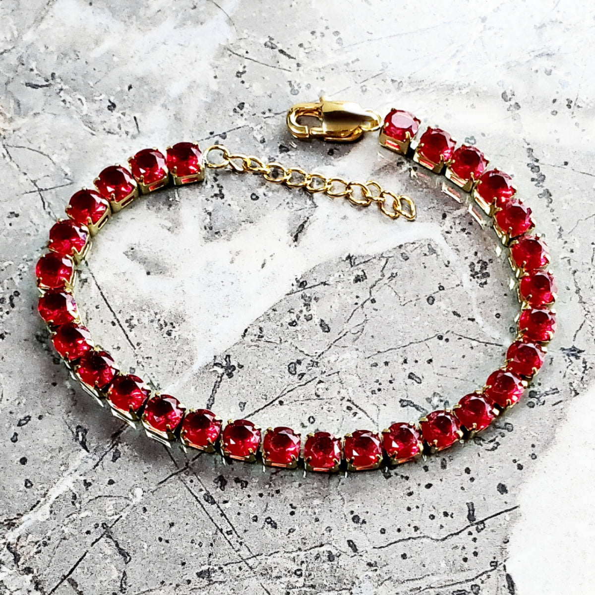 Gold Garnet Tennis Bracelet